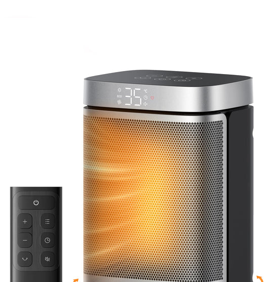 Kompakter Heizlüfter, 1500W Elektroheizung mit Thermostat, 70° oszillierend, Keramik PTC Technologie, Leiser Betrieb, ECO-Modus, 12h Timer, Überhitzungs- & Kippschutz